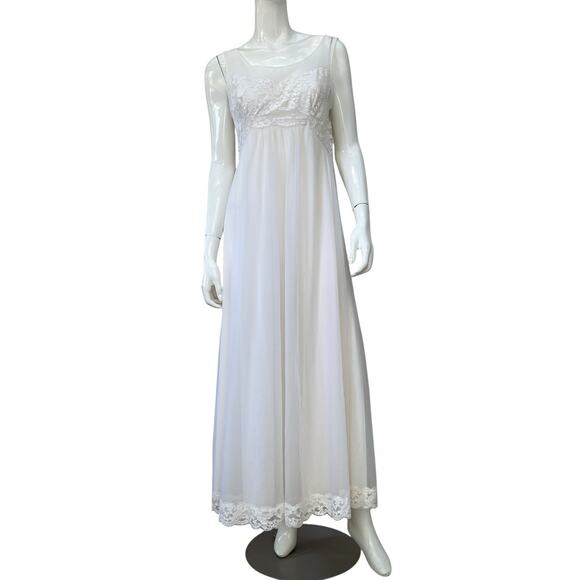 Vintage Nightgown & Peignoir Set White Nylon Maxi Length 1960’s Medium - Picture 2 of 12
